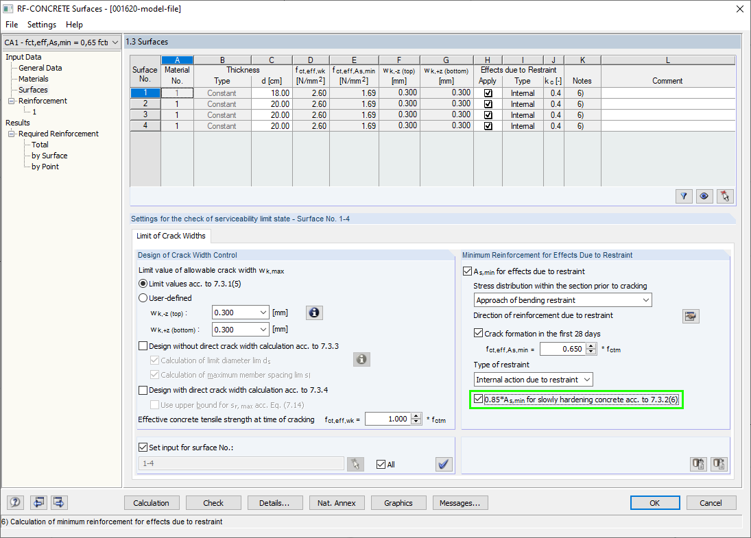 Checkbox for Slow-Hardening Concrete