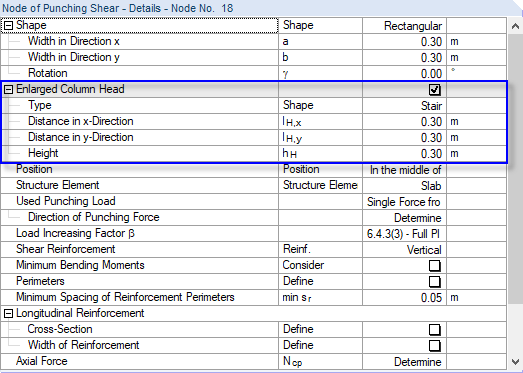 Entering Enlarged Column Head in "1.5 Nodes of Punching Shear"