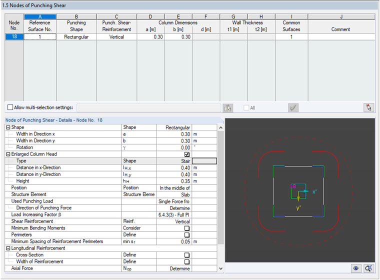 Dimensions for Punching Only in Slab Area