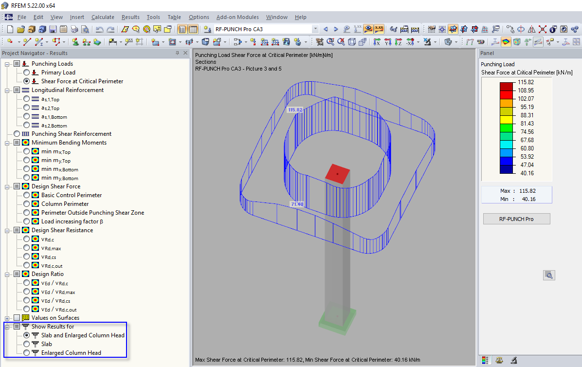 Settings in Result Navigator for RF-PUNCH-Pro Results