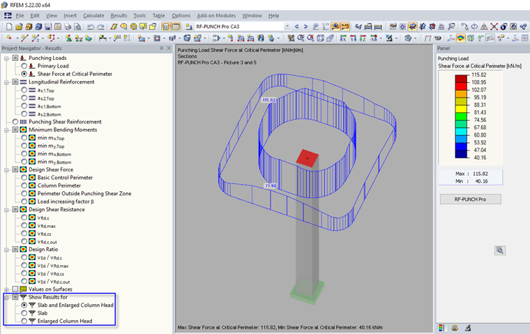Settings in Result Navigator for RF-PUNCH-Pro Results