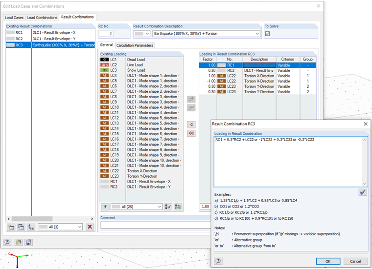 Combination Rules of Earthquake + Torsion Result Combination 