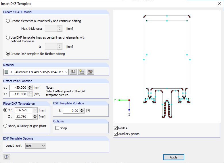 Dialog Box "Insert DXF Template" 