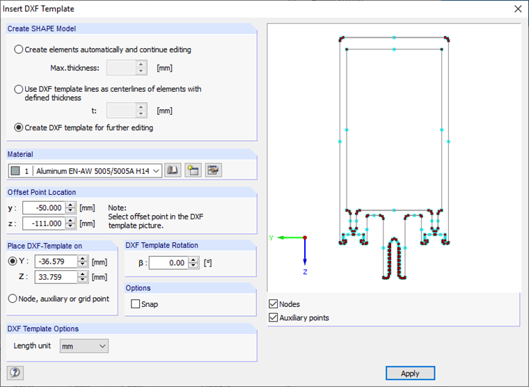 Dialog Box "Insert DXF Template" 