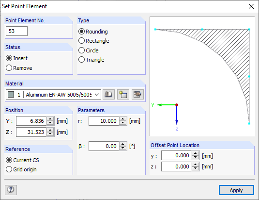 Dialog Box "Set Point Element"