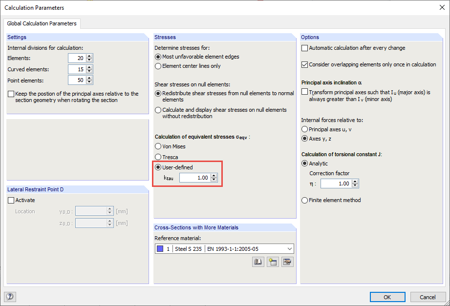 Defining Calculation Parameters