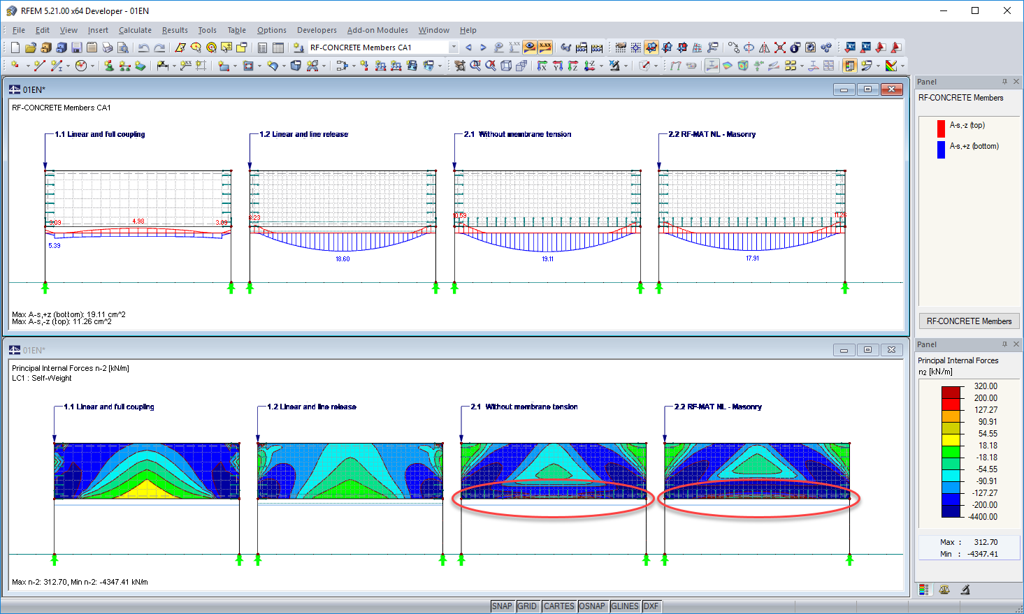 Required Reinforcement for Rib and Axial Force Distribution of Wall