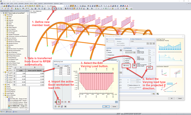 Excel Data Imported into RFEM for Variable Member Load