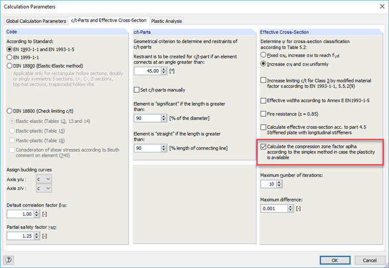 Dialog Box "Calculation Parameters"  