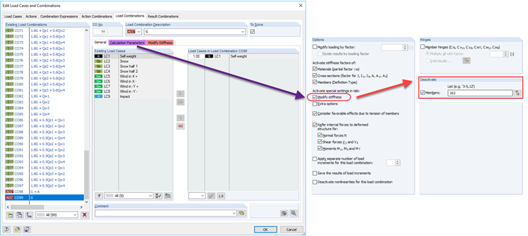 Deactivating Column for Certain Load Combination