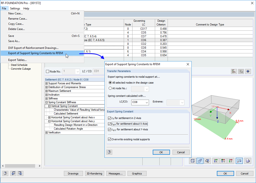 Menu for Exporting Spring Constants from RF-FOUNDATION Pro