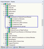 Options for Distribution of Internal Forces for Surfaces