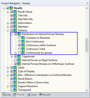 Options for Distribution of Internal Forces for Surfaces