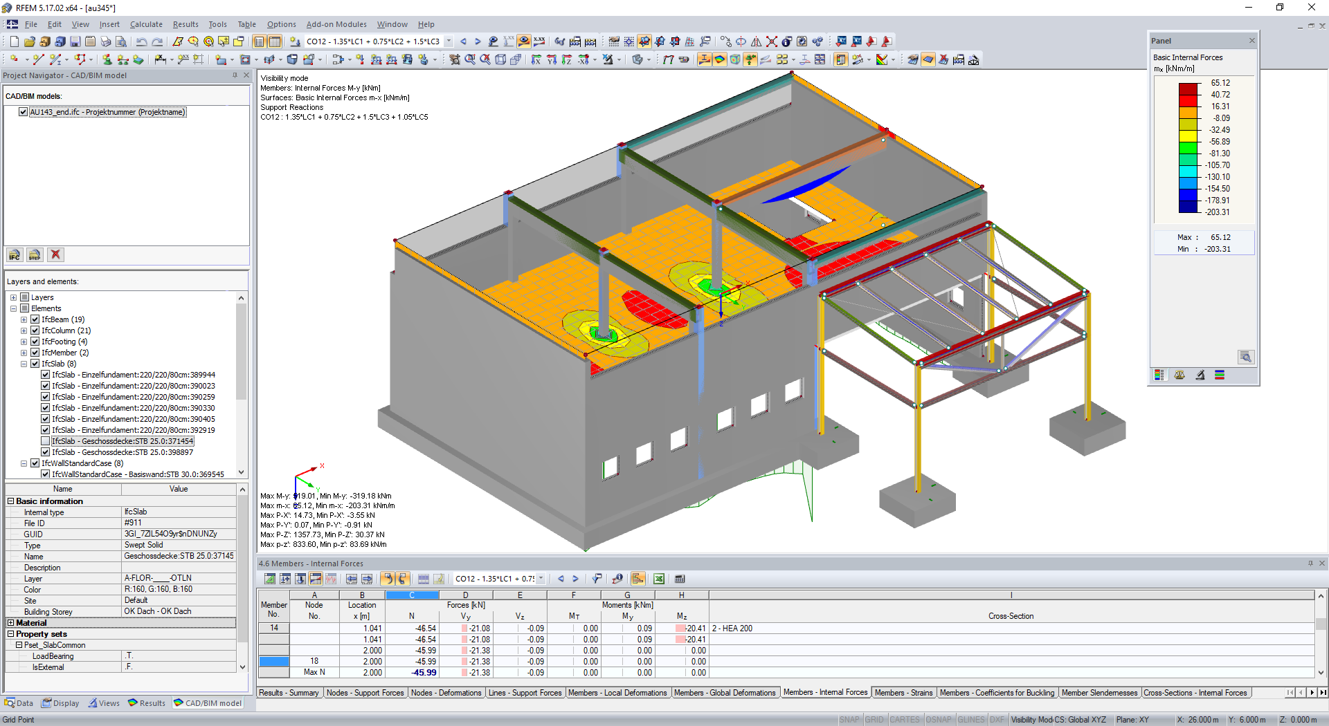 Results of FEM Calculation in RFEM Displayed on IFC Model (Internal Forces and Support Reactions)