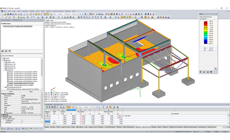 Results of FEM Calculation in RFEM Displayed on IFC Model (Internal Forces and Support Reactions)