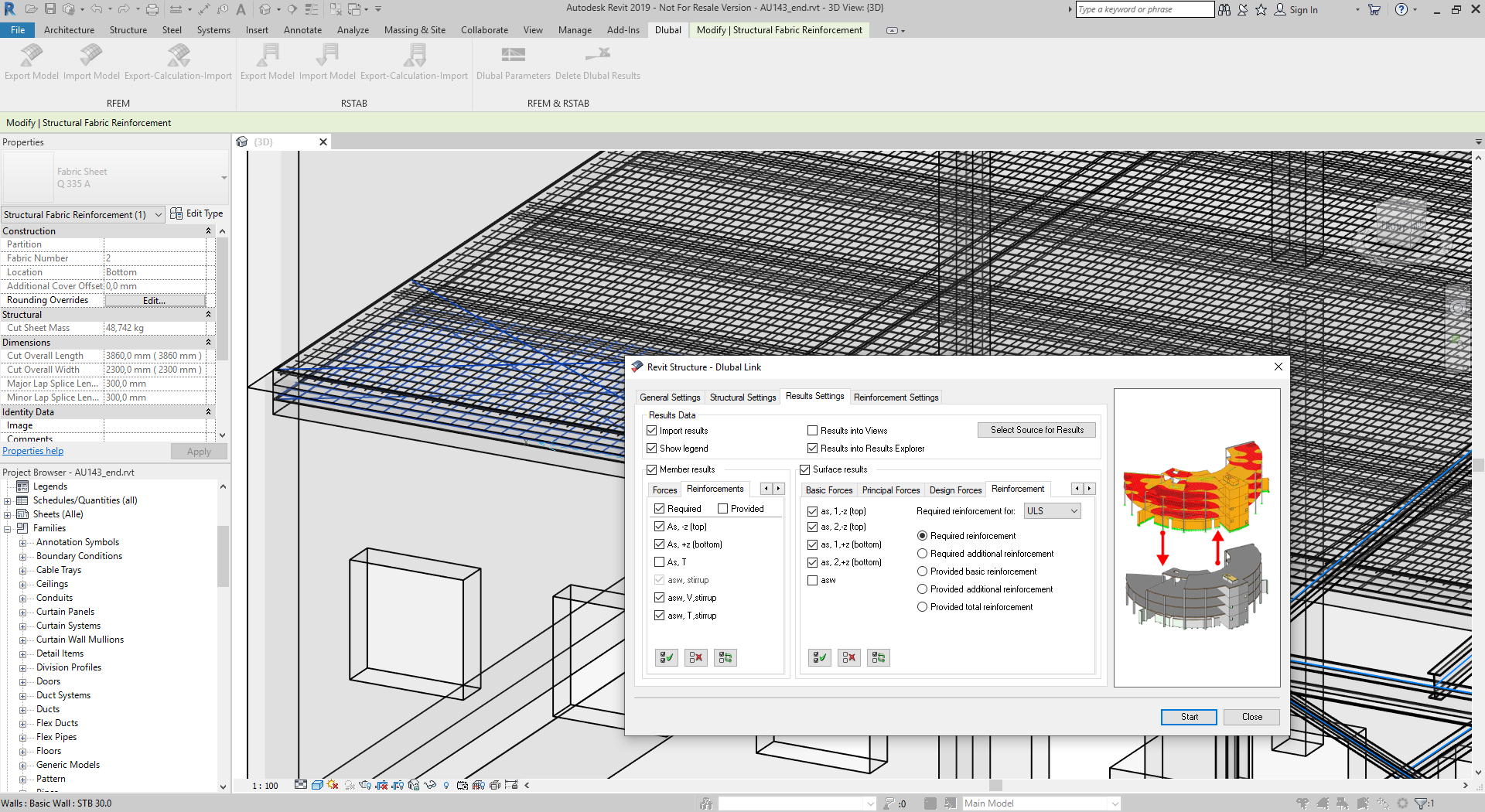 3D Surface Reinforcement in Revit Generated Directly from Design Results in RFEM