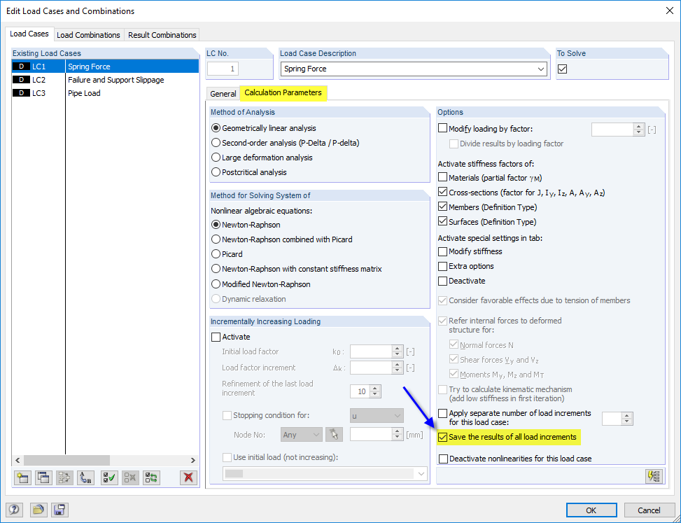Option "Save Results of All Load Increments"