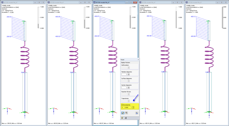 Member Deformations u-x of Five Load Increments