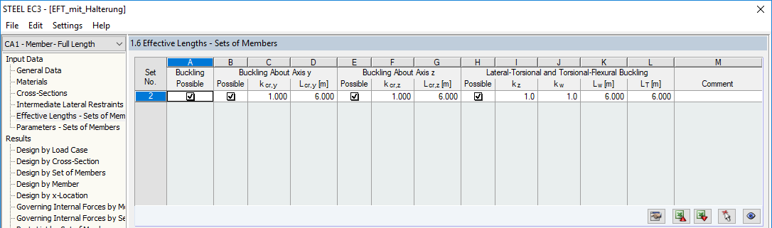 Window "1.6 Effective Lengths - Sets of Members"