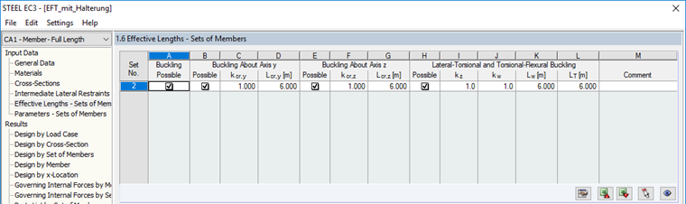 Window "1.6 Effective Lengths - Sets of Members"