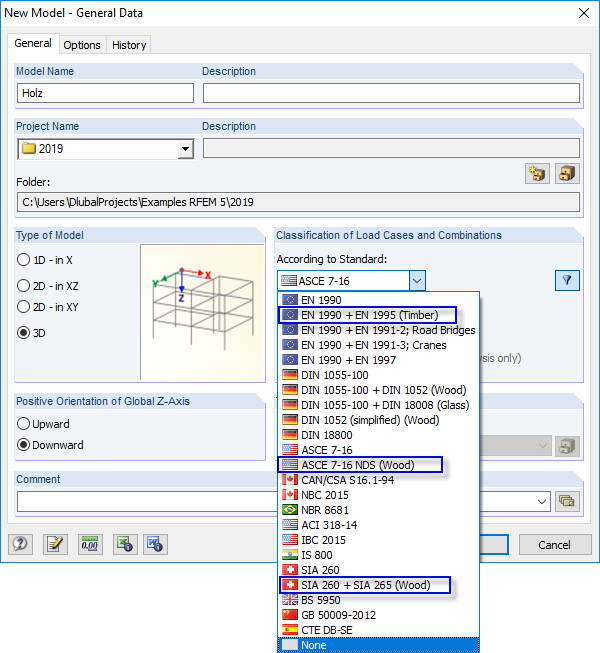 Special Settings for Timber Construction in General Data