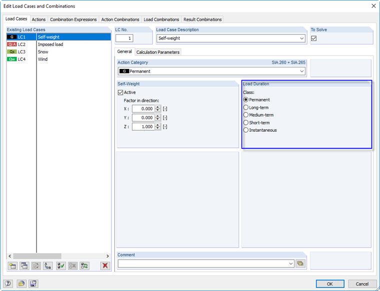 Assignment of Action Duration for Load Cases