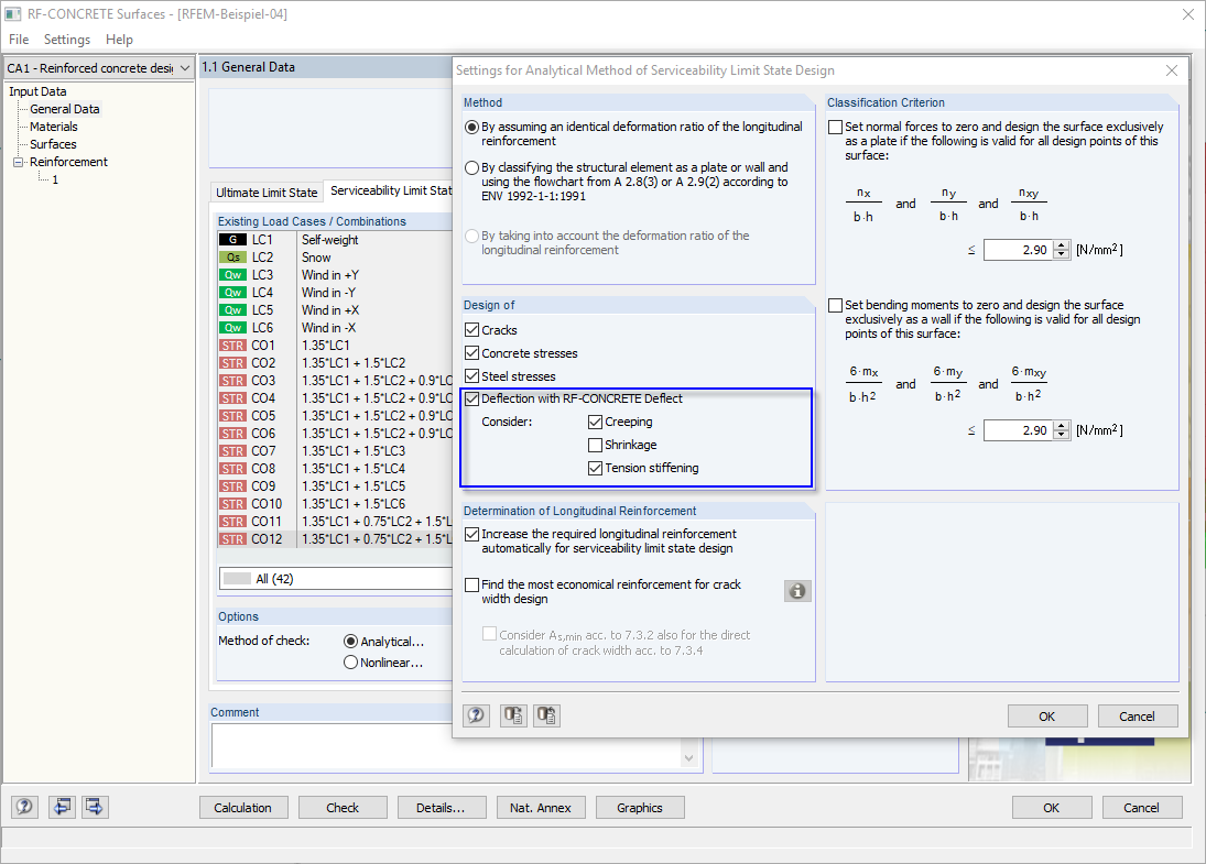 Settings for Deformation Analysis with RF-CONCRETE Deflect