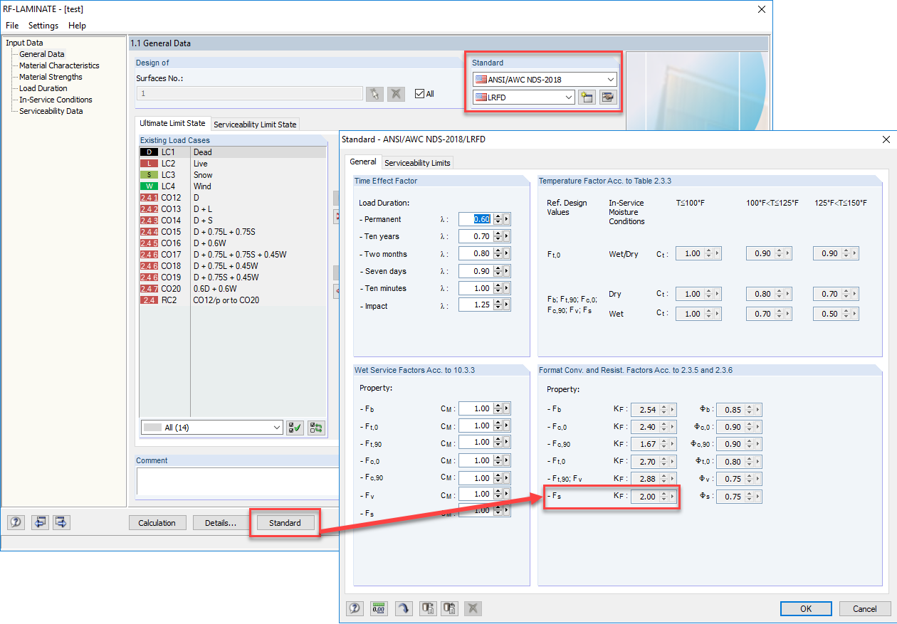 Format Conversion Factor, KF, when Designing per 2018 NDS and LRFD in RF-LAMINATE