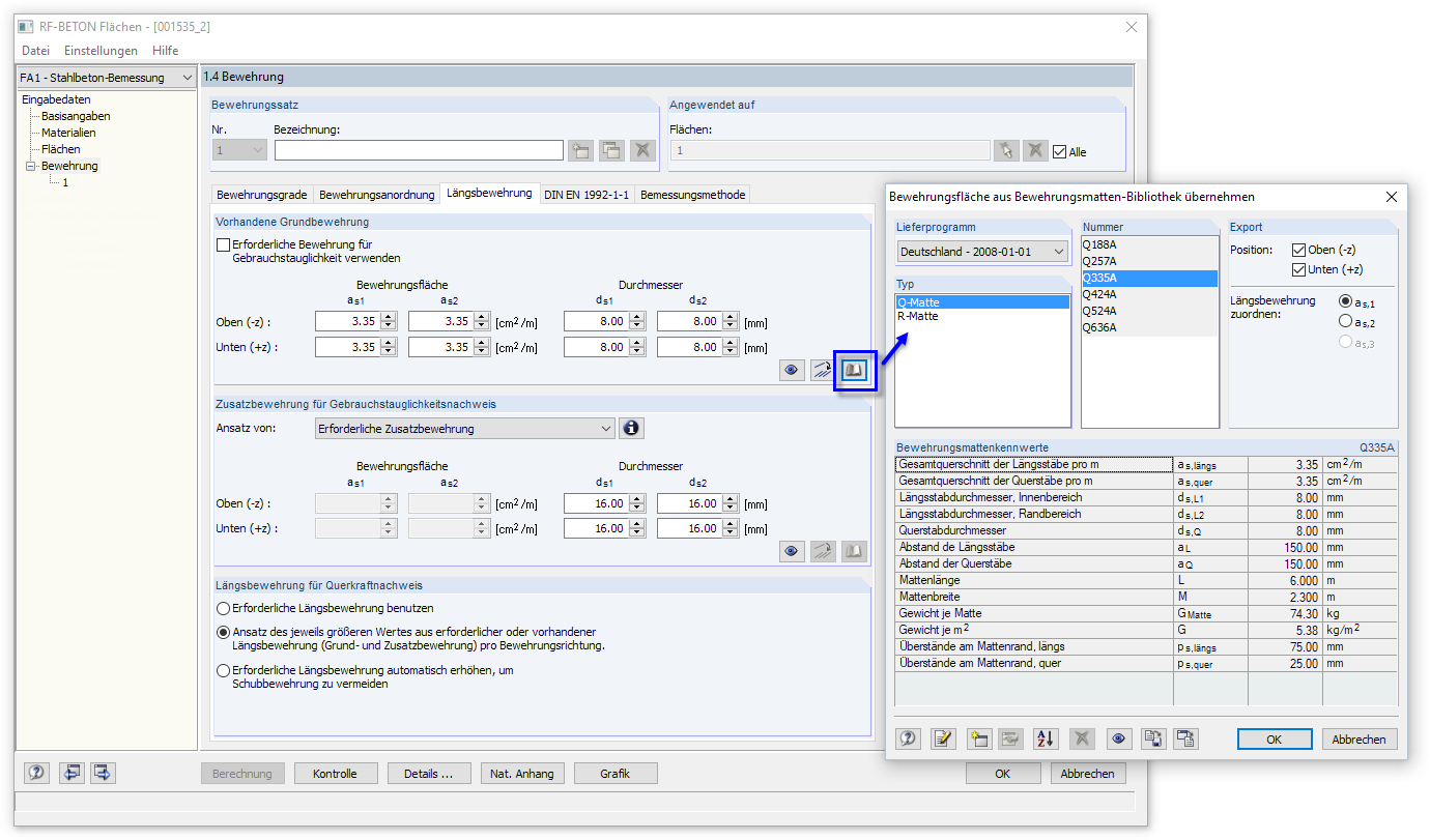 Selection of Basic Mesh Reinforcement in Library