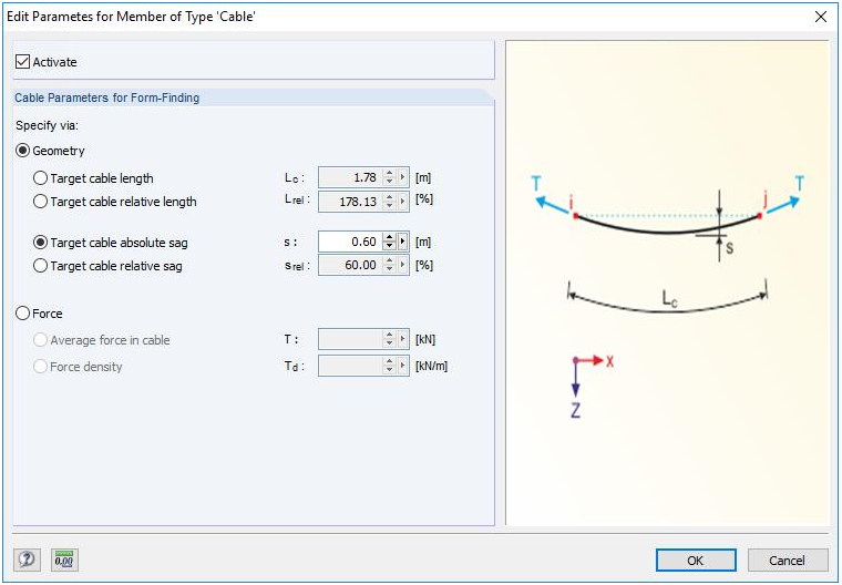 Cable Parameters for Form-Finding