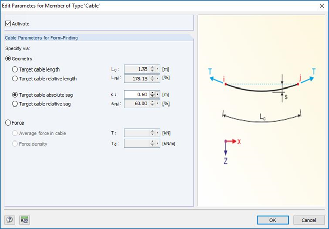 Cable Parameters for Form-Finding