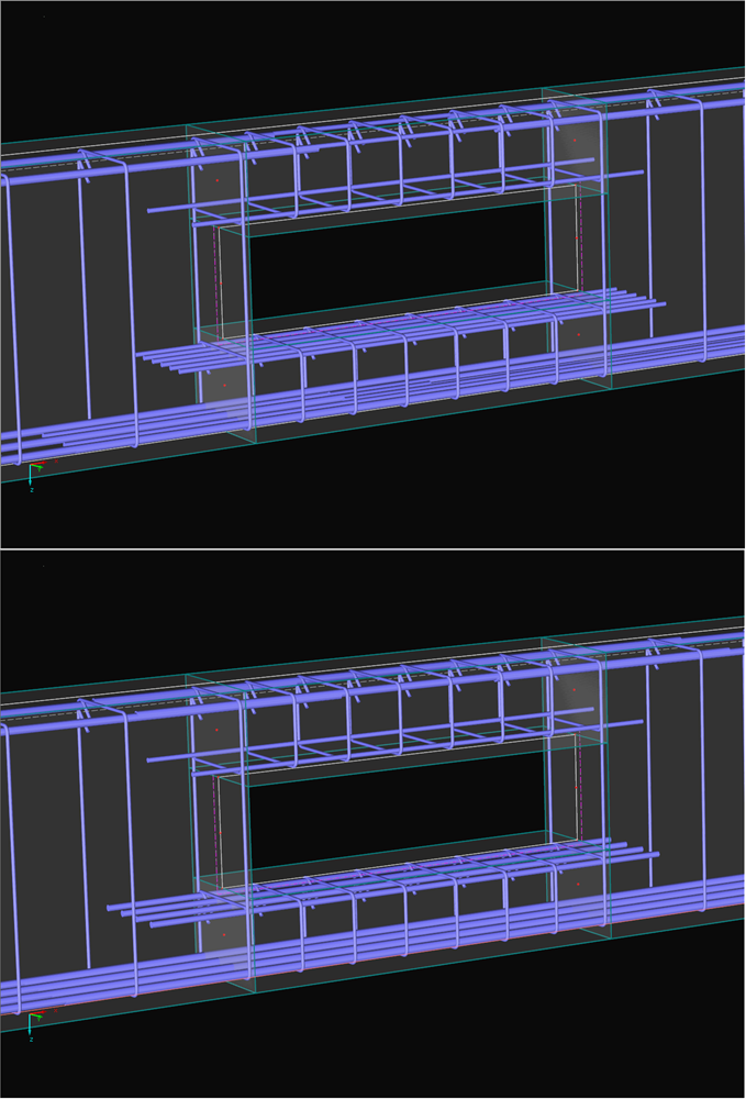 Reinforcement Optimization; Above: Without Adjustments, Below: Adjusted Longitudinal Reinforcement