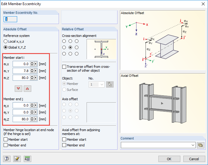 Definition of Member Eccentricity on Beam
