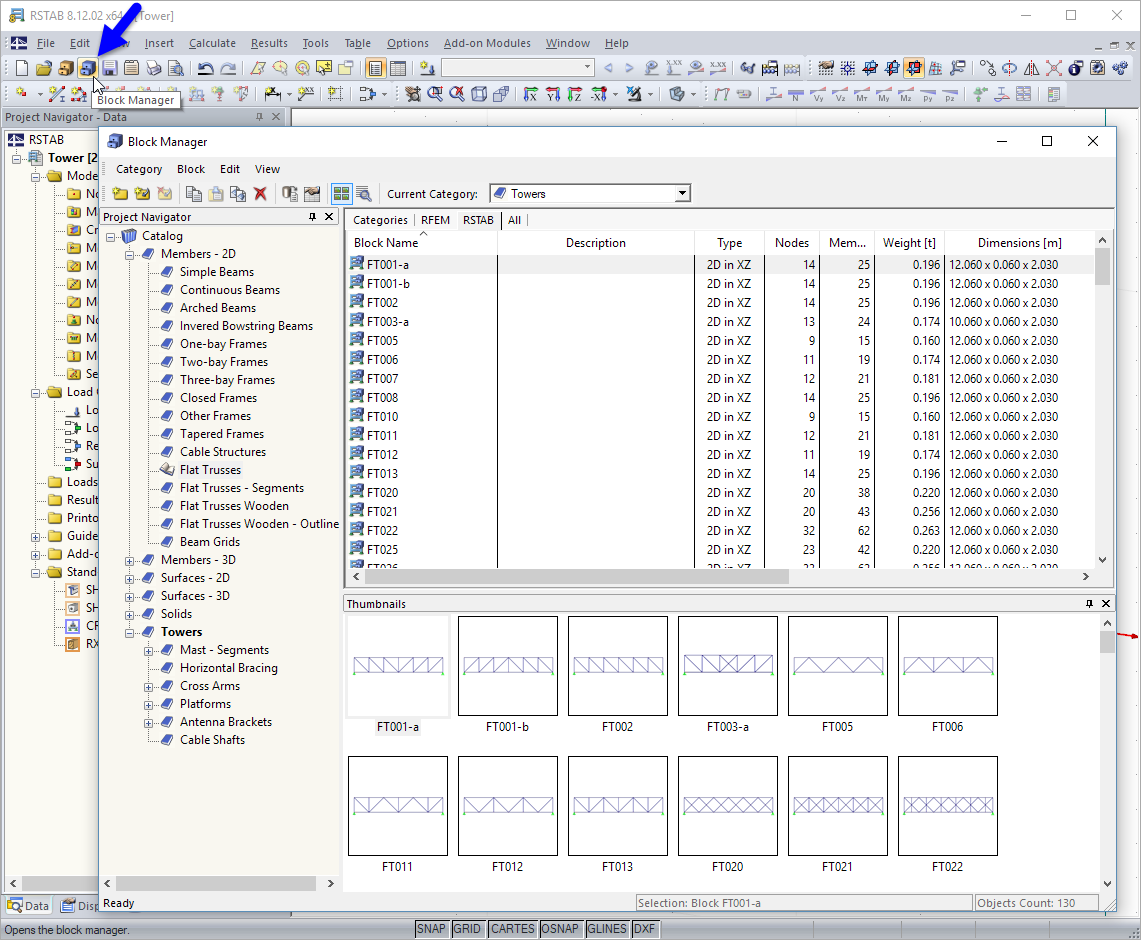 Open Block Manager with Catalog Elements