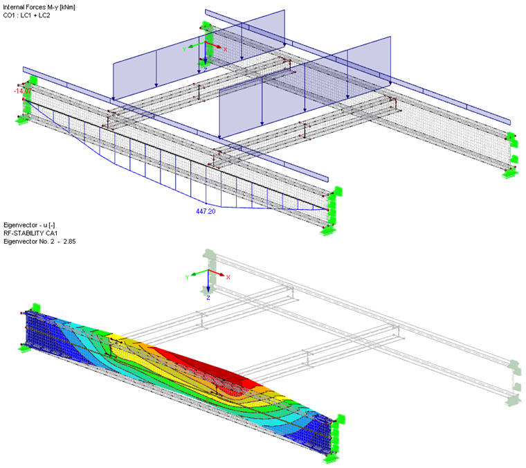 My in Beam (Above) and Critical Buckling Load Factor in RF-STABILITY (Below)