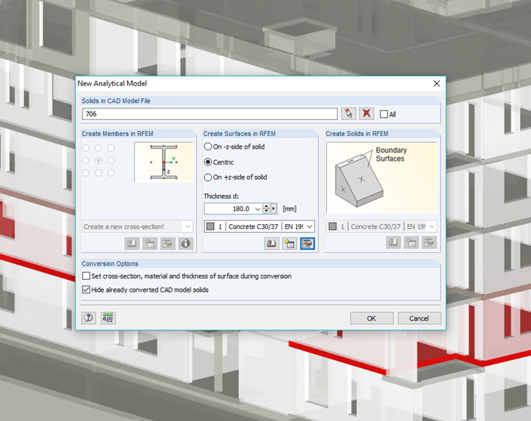 RFEM Conversion of IFC Object to Structural Analysis Object