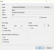 Selecting "VCmaster t2W Interface" Printer