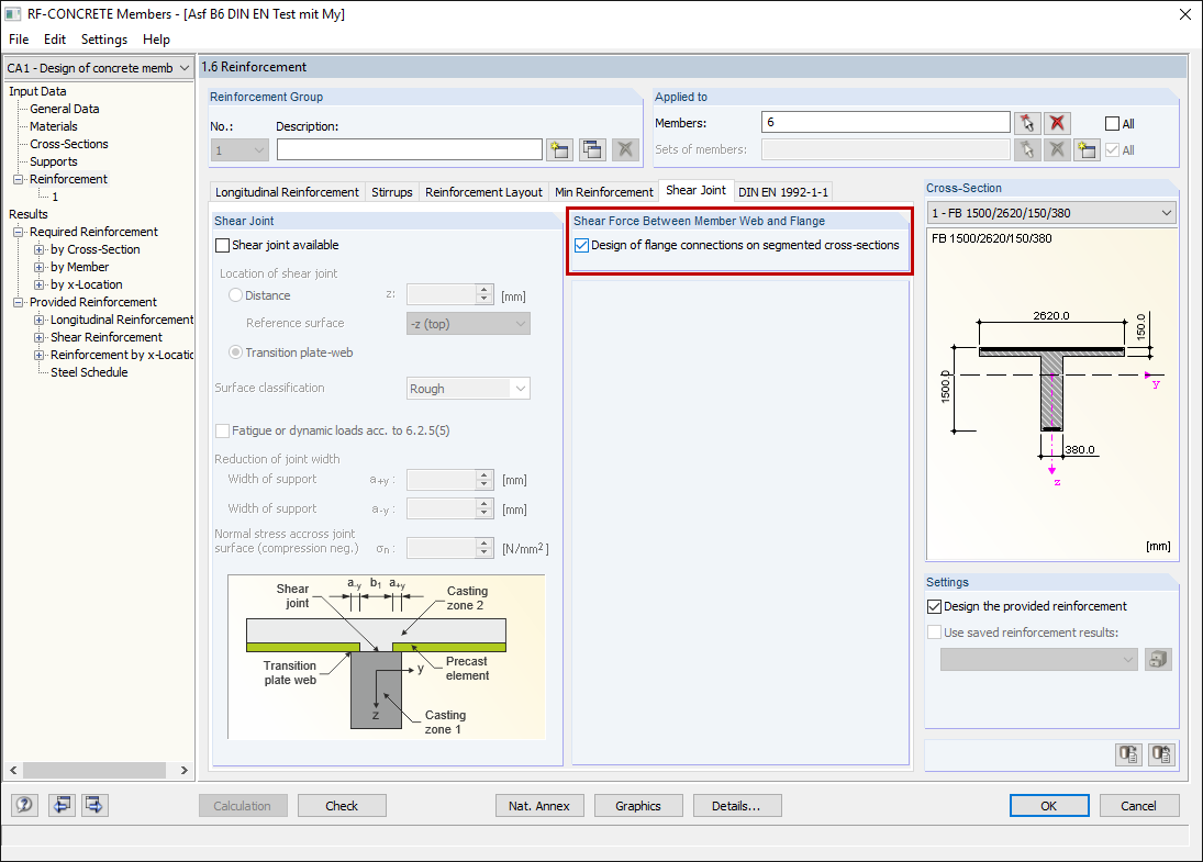 Activation of Consideration of Shear Forces Between Web and Chords in RF-CONCRETE Members