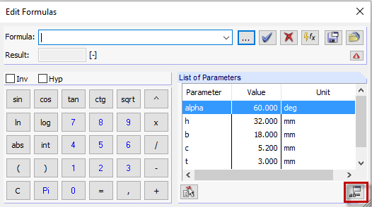 [Edit Parameters] Button in Formula Editor