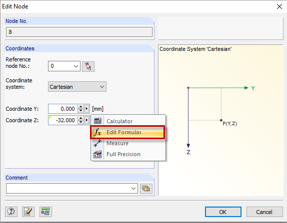 Function Buttons in Shortcut Menu in "Edit Node" Dialog Box