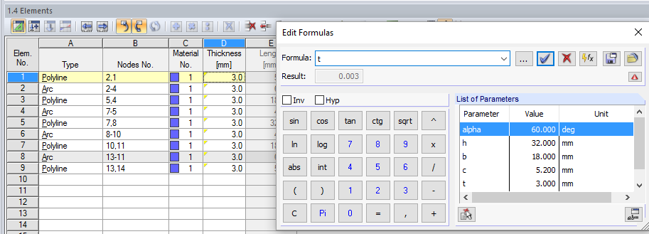 Parameter Element Thickness