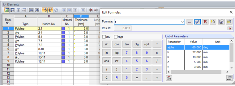 Parameter Element Thickness