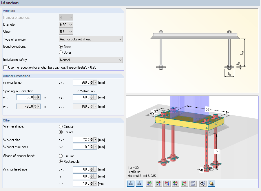 Window "1.6 Anchors" in RF-/JOINTS