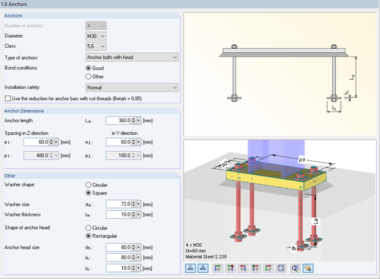 Window "1.6 Anchors" in RF-/JOINTS