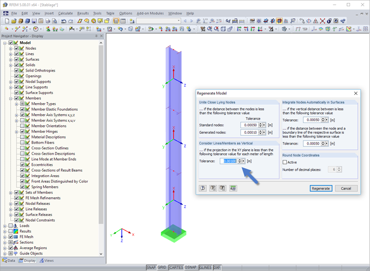 "Regenerate Model" Dialog Box and Result