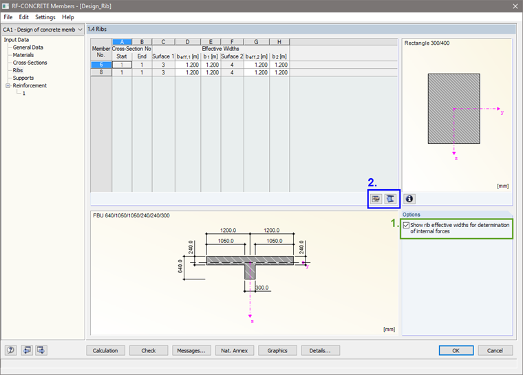Window 1.4 Ribs in RF-CONCRETE Members: Adjustment of Effective Width