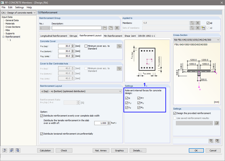 Window 1.6 in RF-CONCRETE Members: Control of Internal Forces to be Considered
