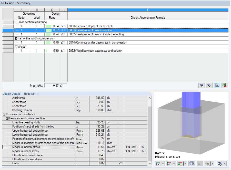 Window 3.1 Design - Summary Including Details of Column Section Resistance