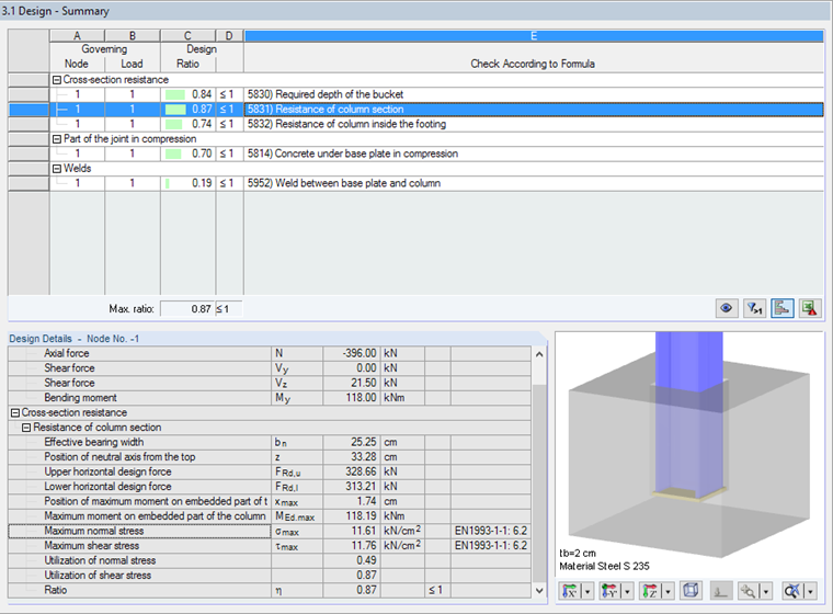 Window 3.1 Design - Summary Including Details of Column Section Resistance