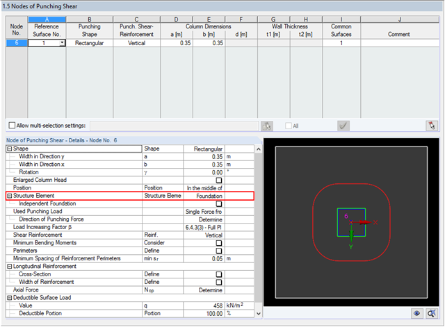 Window 1.5 with Definition of Component for Punching Shear Design